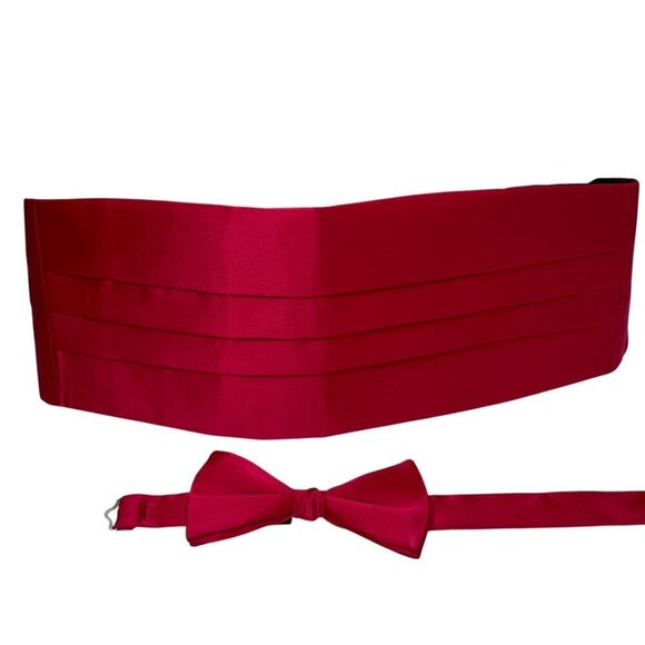 STANLEY BLACKER Cummerbund and Bow Tie Red Silk Formal Set - Picture 1 of 11